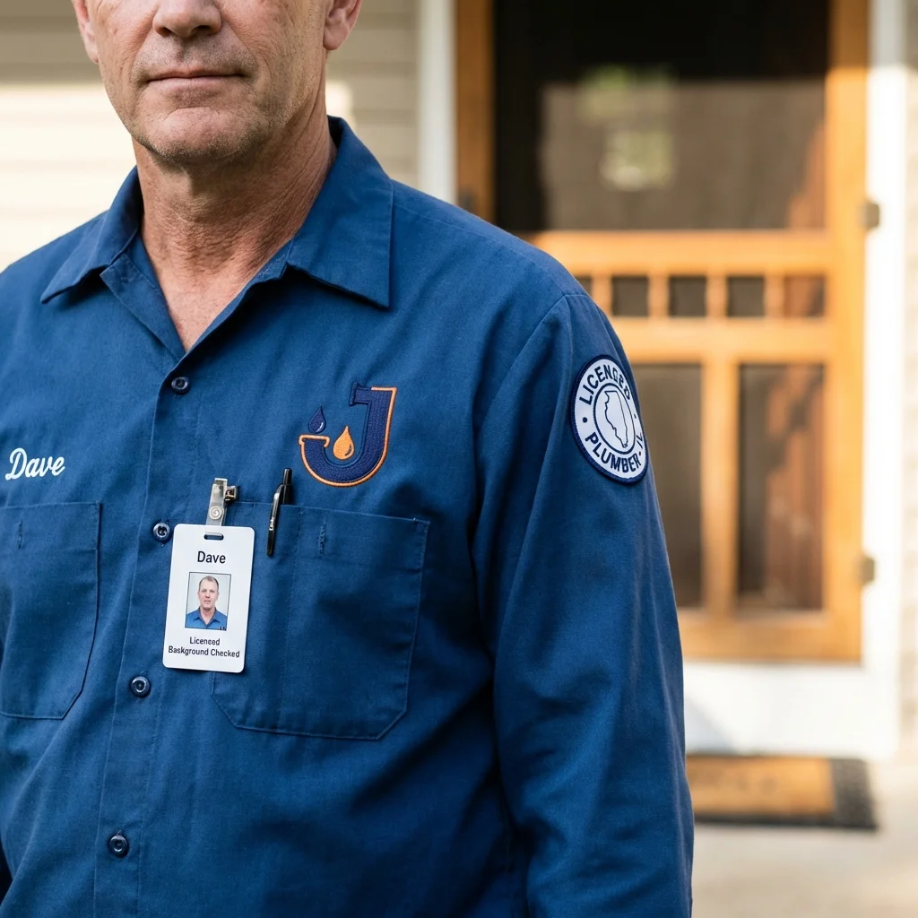 Licensed plumber showing ID badge in Nanticoke, PA