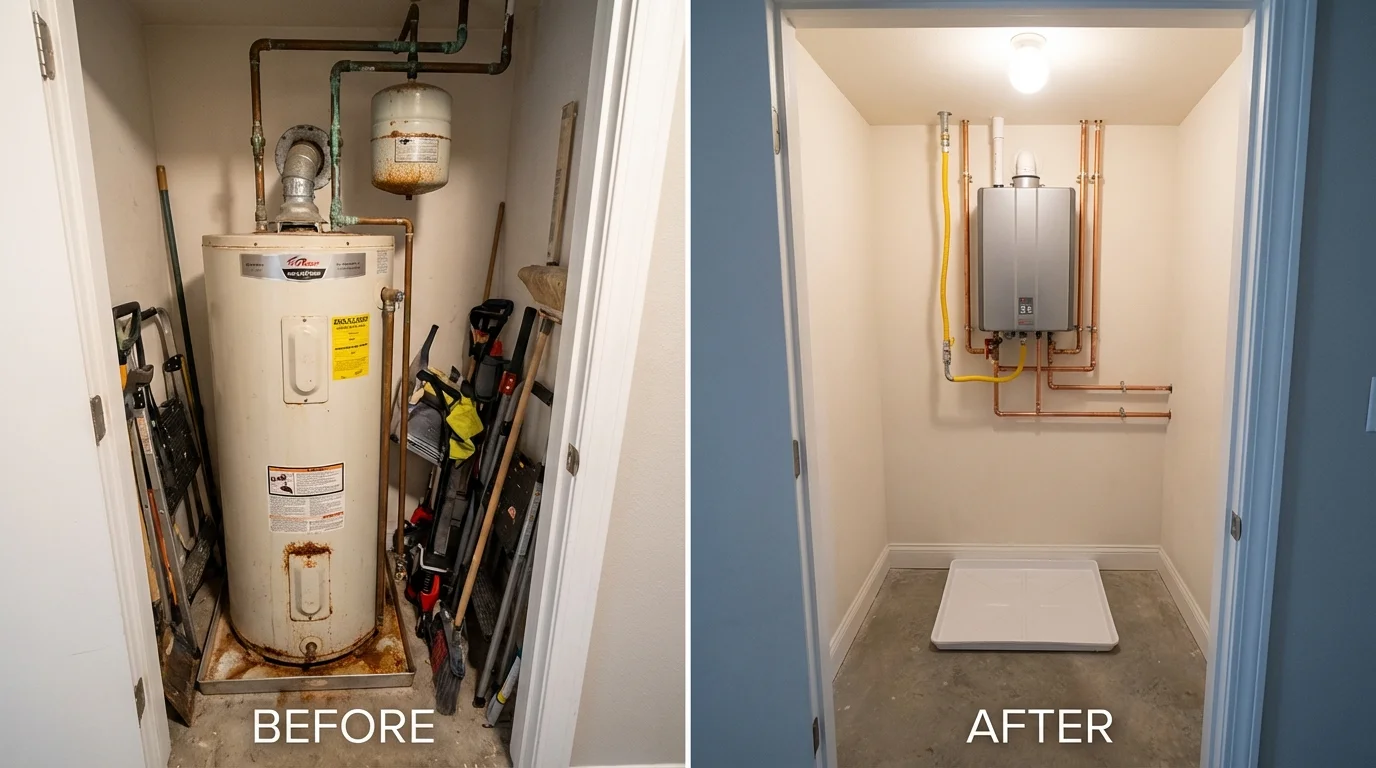 Tank water heater versus wall-mounted tankless unit comparison for Nanticoke, PA homeowners