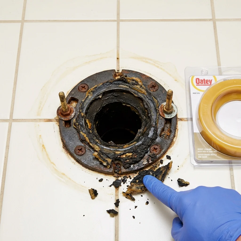 Failed wax ring showing water seepage at the base of a toilet in a Nanticoke, PA home