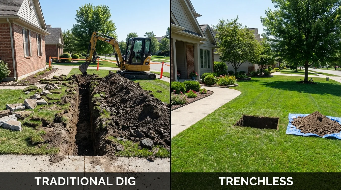 Trenchless sewer repair with minimal yard damage versus traditional excavation in Nanticoke, PA